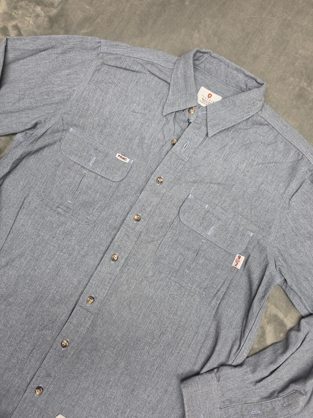Tyndale FR Button Down Work Shirt Gray Flame Resistant Size L